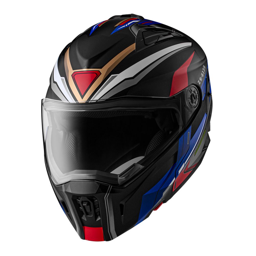 可全罩可半罩】ZEUS ZS-613H AJ45 鋼消光黑藍複合式安全帽(內藏墨鏡