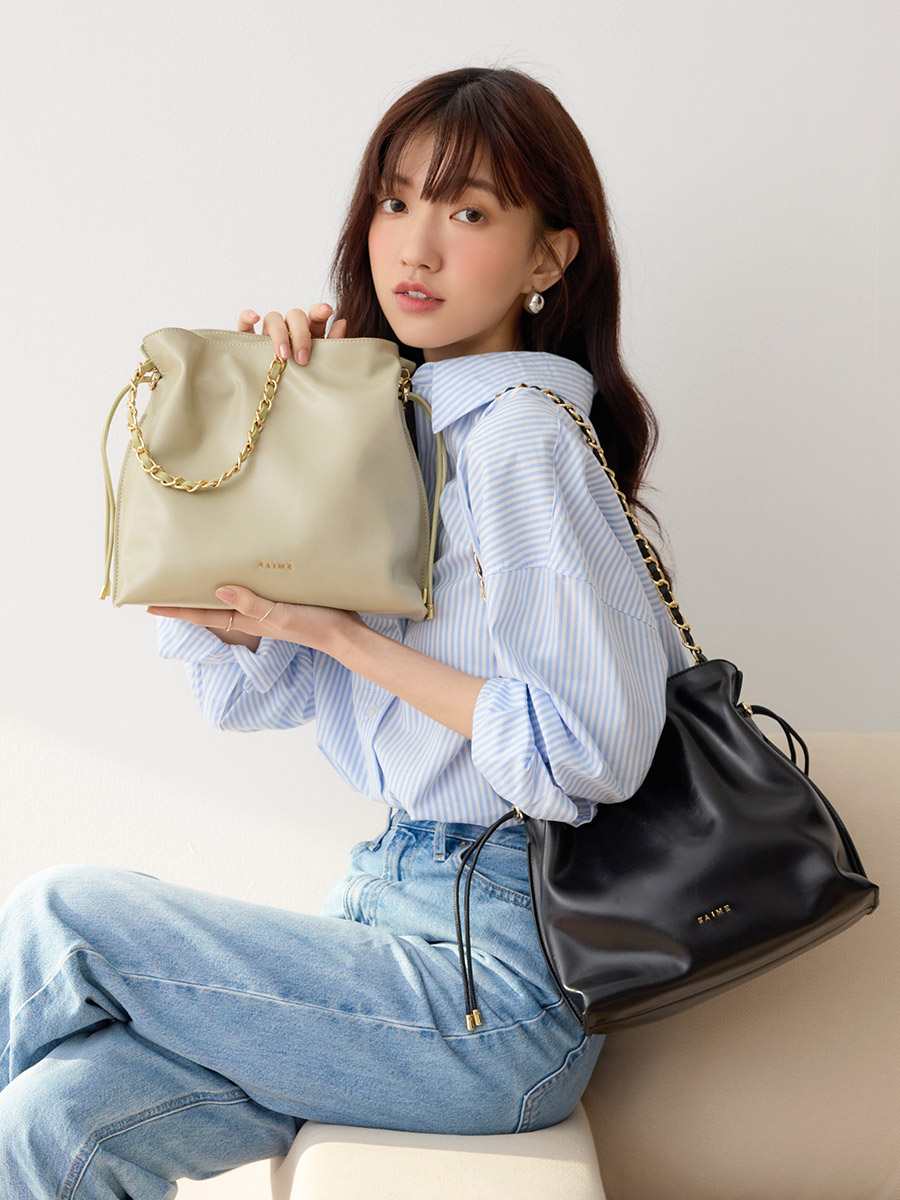 S'AIME★抓皺束口大流浪包 (L) 巾着 チェーン ショルダー/送料込 S'AIME 抓皺束口大流浪包(L)｜ S'AIME東京企劃