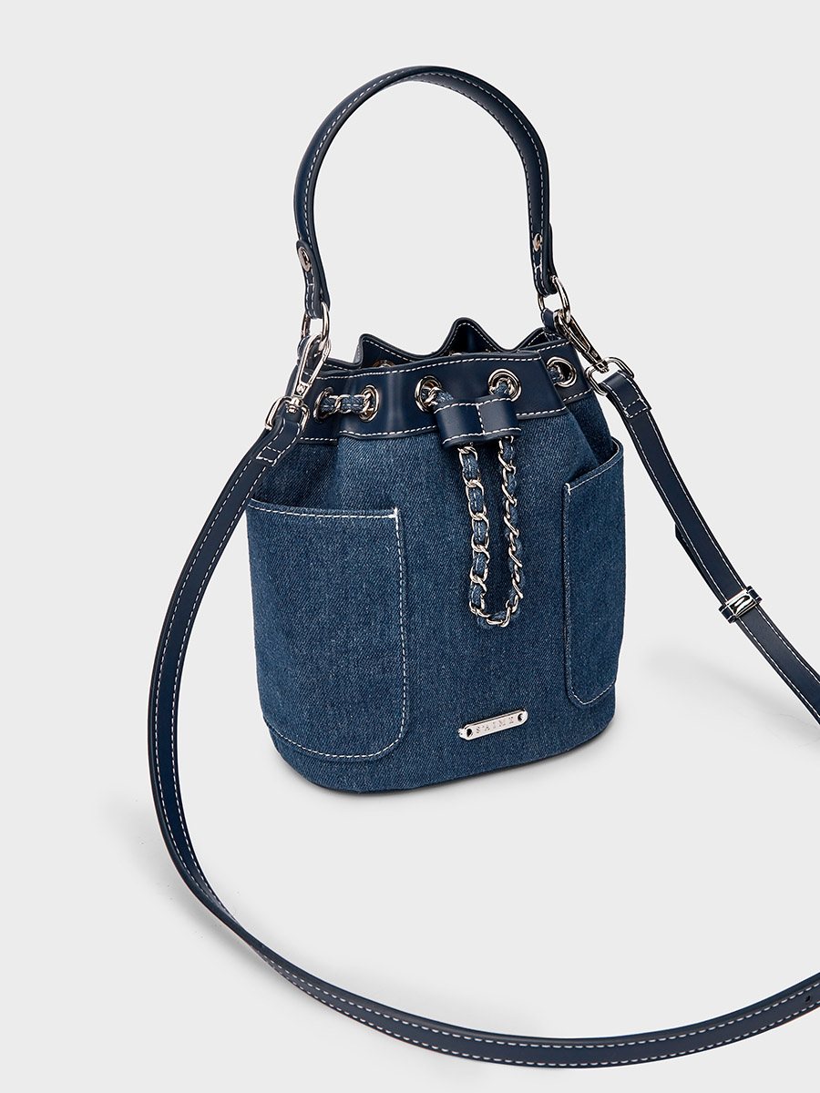 送料込★S’AIME★牛仔ping接錬條水桶包★デニム風2wayショルダ- 送料込☆S'AIME☆牛仔ping接錬條水桶包☆デニム風