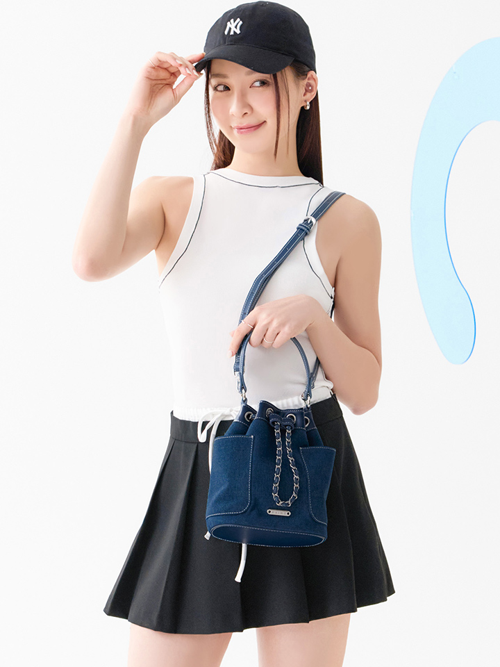 送料込★S’AIME★牛仔ping接錬條水桶包★デニム風2wayショルダ- S'AIME 牛仔拼接鍊條水桶包｜ S'AIME東京企劃