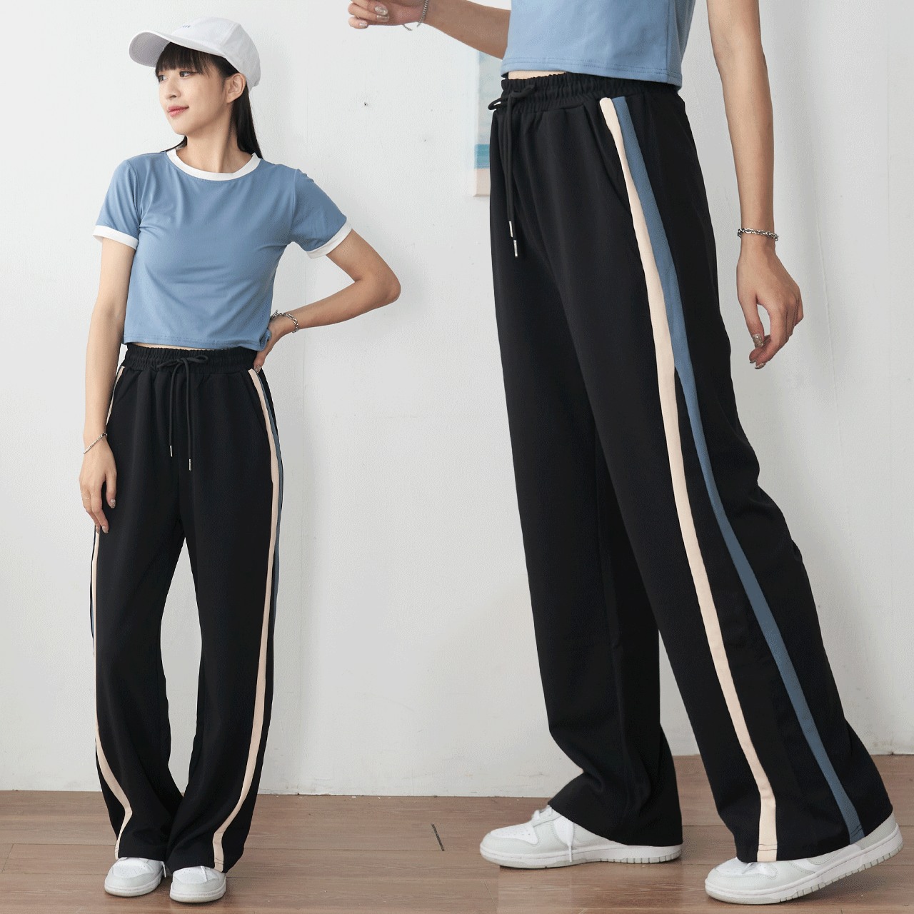 運動超舒服 鬆緊腰落地寬褲-【161-7548】_0
