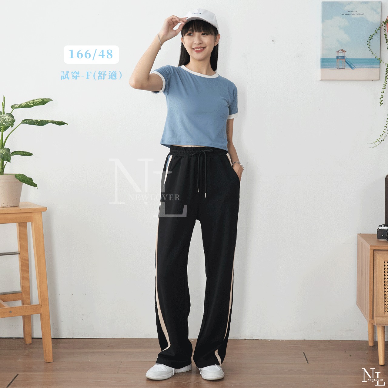 運動超舒服 鬆緊腰落地寬褲-【161-7548】_1