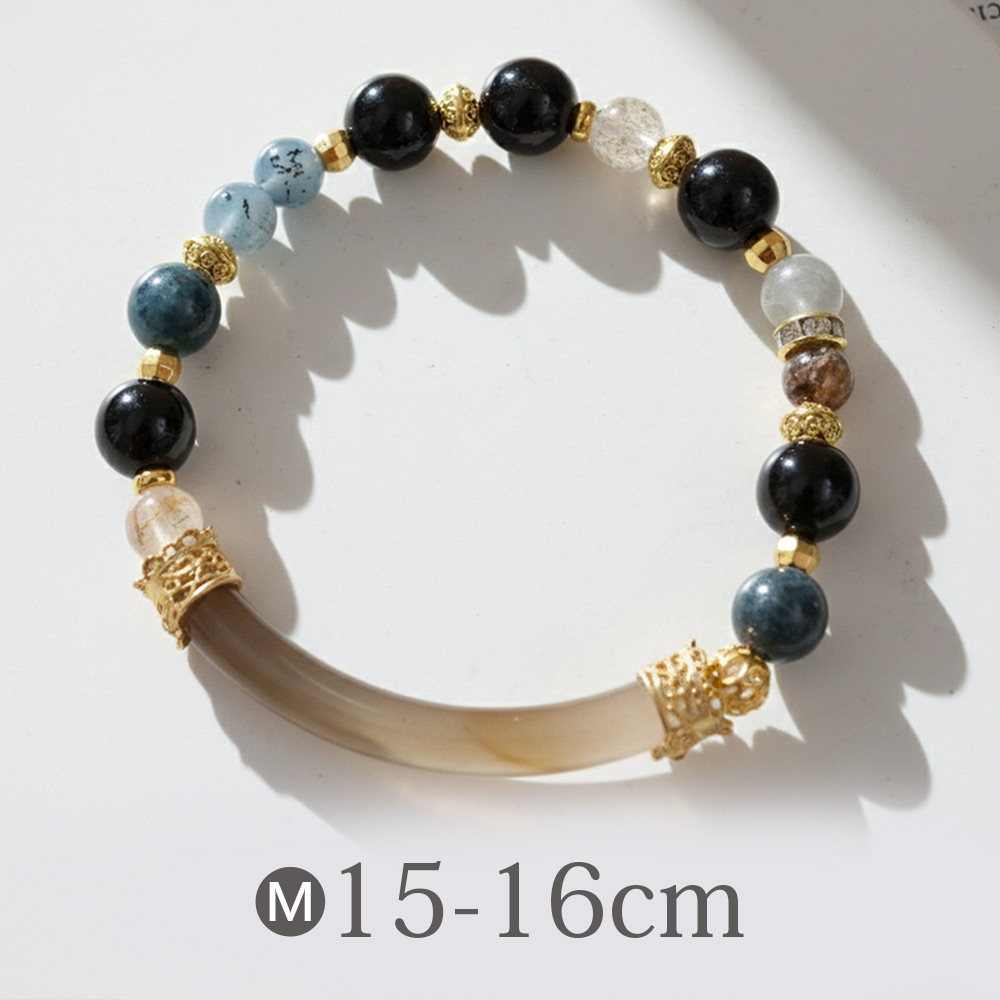 天藍小舖-瑪瑙半鐲+金運石+魔鬼海藍寶手鍊(客製手圍)-單1款-$990